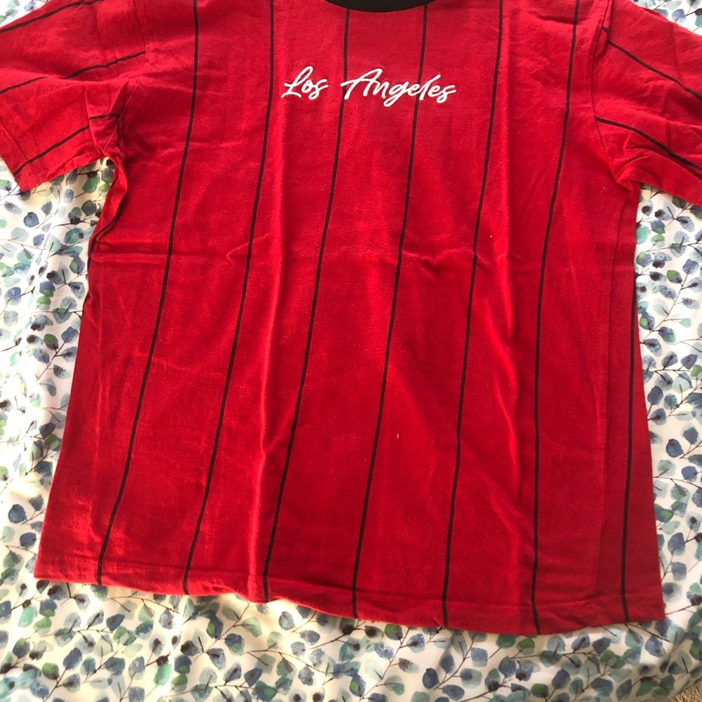 Vibrant Red Kids Tee with Black Stripes